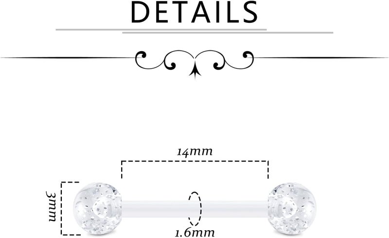 FECTAS 14G Plastic Nipple Rings for Surgery Plastic Tongue Rings Bioflex Flexible Acrylic Piercing Retainer 5 Pairs 14/16/18mm - Image 2